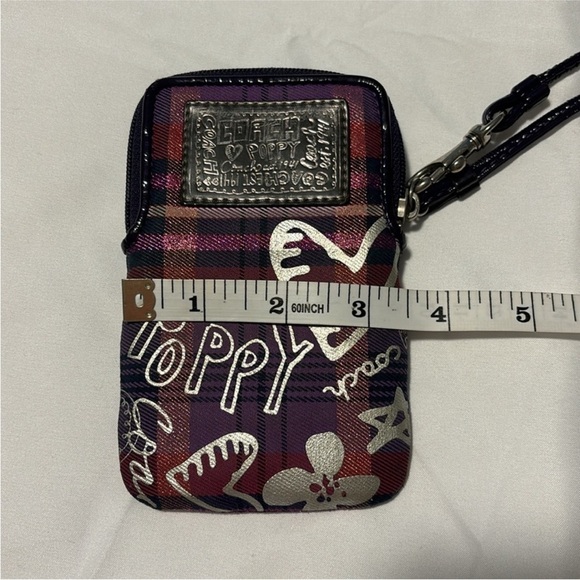 COACH Poppy Tartan purple plaid wristlet purple pink - Picture 10 of 11